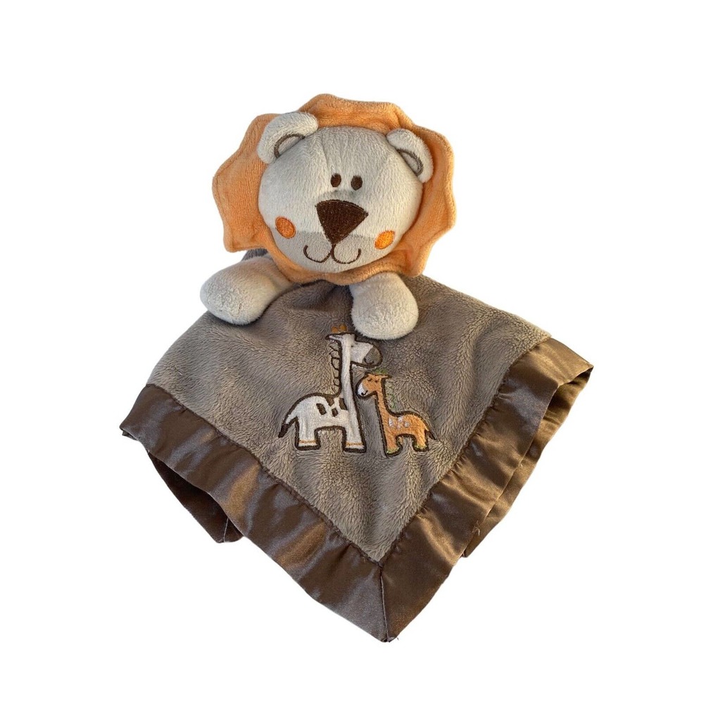 Small Wonders Safari Lion Giraffe Animal Security Blanket Baby Lovey Satin Brown